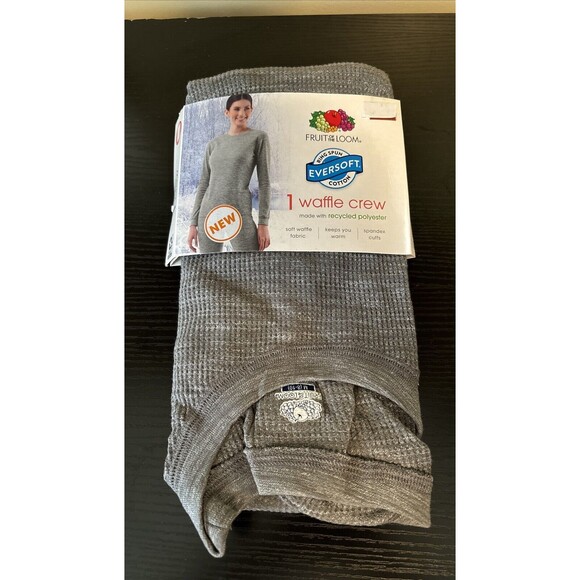 Fruit of the Loom Womans Waffle Eversoft Crew Thermal Gray Shirt Size XL NWT - Picture 3 of 6